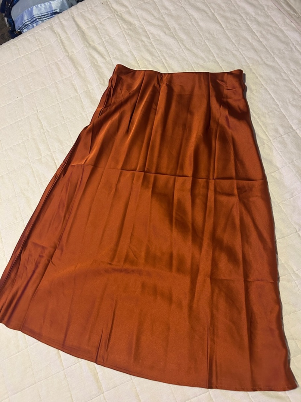 Women's Satin Midi Skirt in Rust